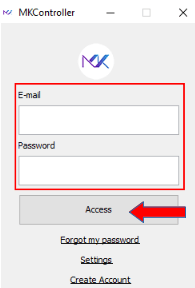 Your credentials in the MKController application for Windows