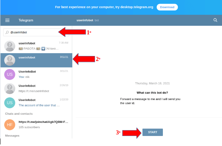 Userinfobot para configurar alertas do Mikrotik para o Telegram.