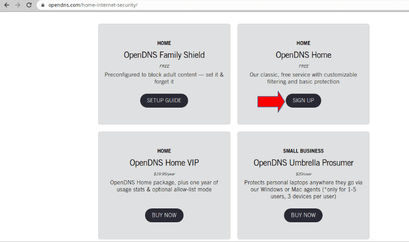 Sign Up OpenDNS para bloquear sitios web