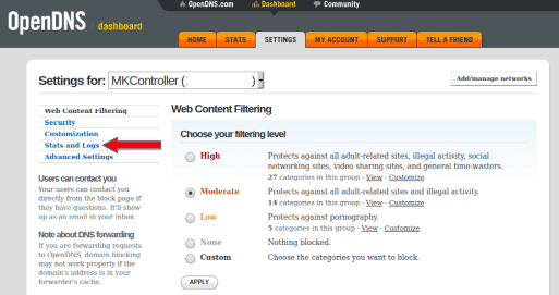 Access logs in OpenDns Parental Controls