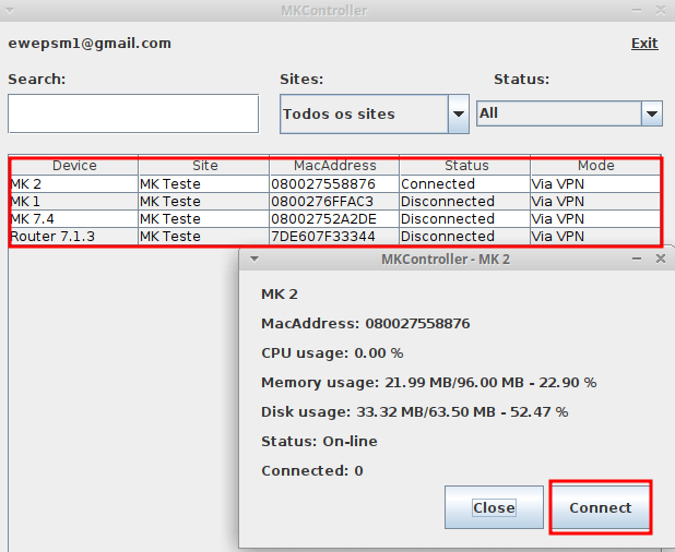 Choosing the Rb for access a Mikrotik RB remotely.