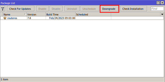 Botão Downgrade para downgrade Mikrotik.