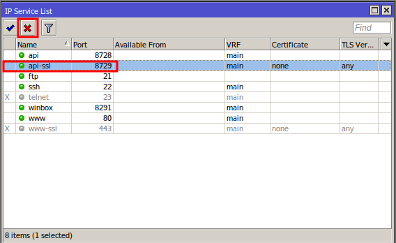 Service port management for Mikrotik Security.