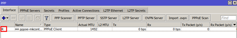 Connection created PPPoE Client in Mikrotik.