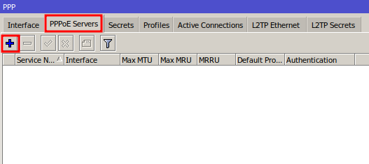 PPPoE Servers option for PPPoE server in Mikrotik.