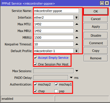 PPPoE Server configuration for PPPoE server in Mikrotik.