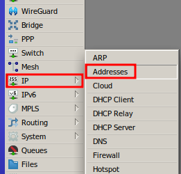 Go to IP > Addresses to Configure DHCP Server in Mikrotik.