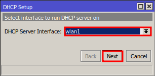 Interface que irá distribuir IPs com DHCP Server no Mikrotik.