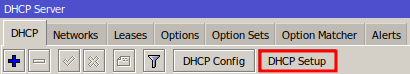 Botón DHCP Setup para configurar el servidor DHCP en Mikrotik.
