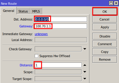 Creating static route for Mikrotik Failover main link.