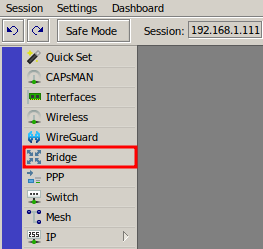 Menú Puente para configurar IP de Loopback no Mikrotik.