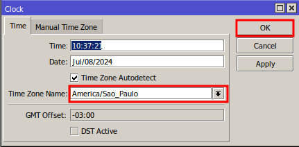 Ajuste de zona horaria para la configuración NTP MikroTik.