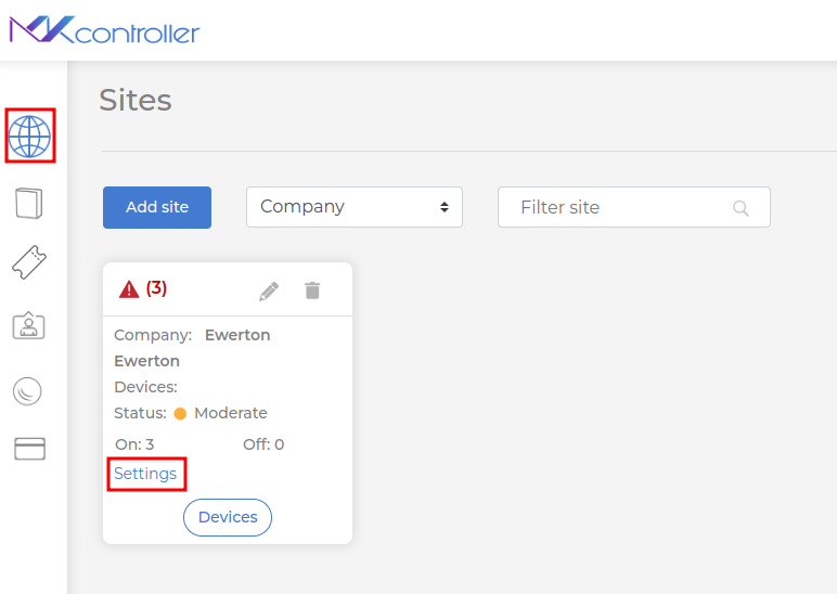 Accessing Sites for MKController User Management.