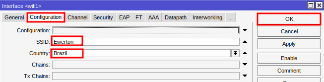 SSID configuration for Wi-Fi 6 on Mikrotik.