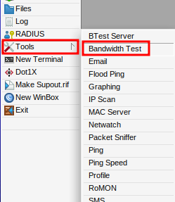 Bandwidth test option in Winbox Mikrotik.