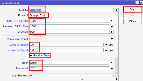 Información para realizar lo Bandwidth Test en Mikrotik.