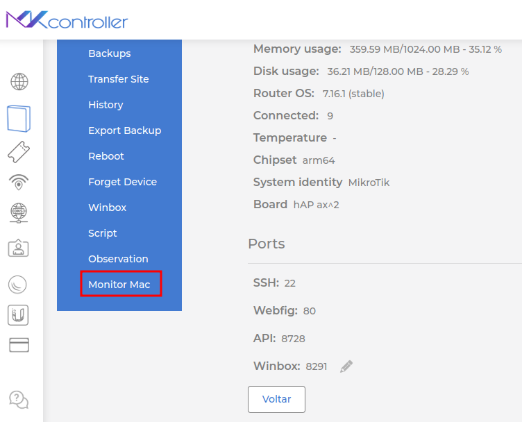 Opção Monitor de MAC para Monitorar Dispositivos Conectados no MikroTik.