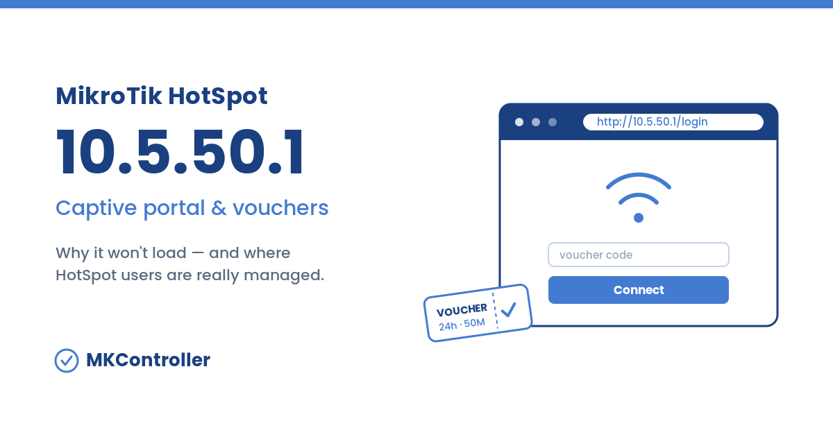 MikroTik 10.5.50.1 HotSpot captive portal login page in a browser