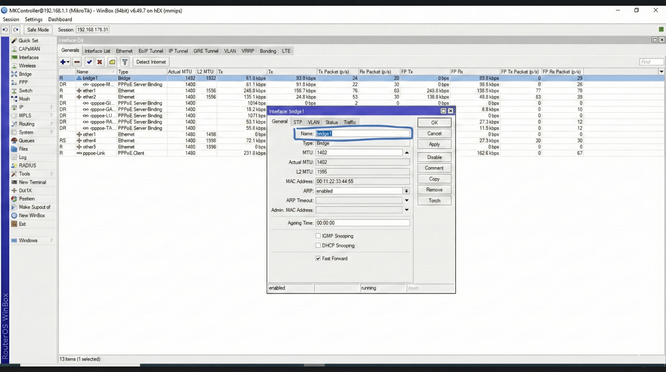 Diagram showing multiple physical ports connecting to a single logical Bridge interface