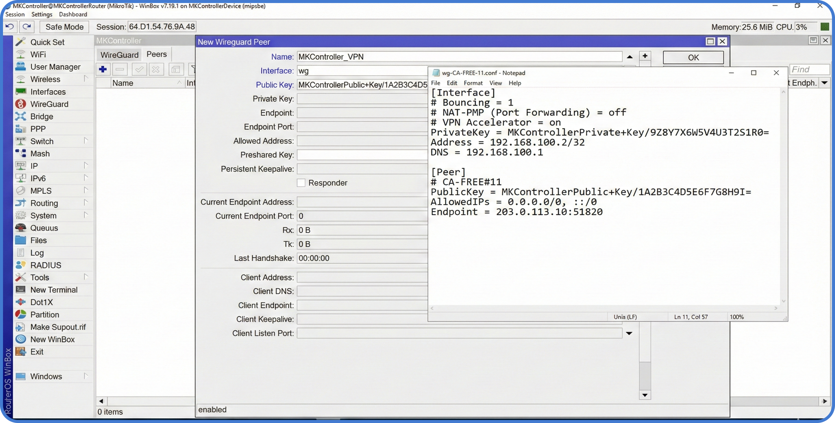 Adding a WireGuard Peer in WinBox