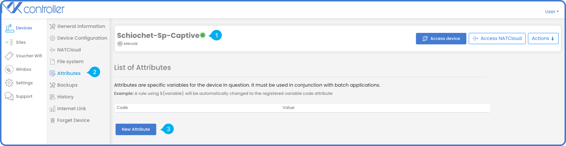 List of attributes page with the button to create a new attribute