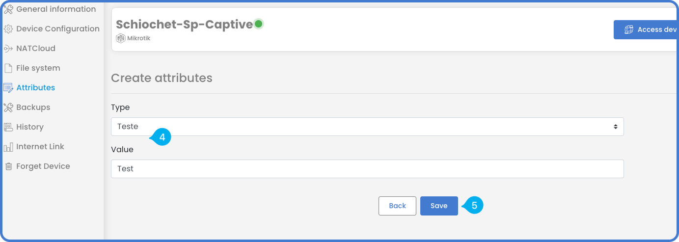 Create attribute form with code and value fields filled in