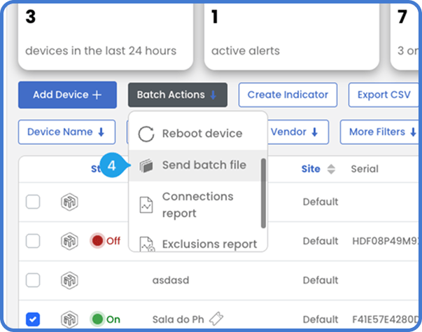 MKController menu option to send a batch file to selected devices