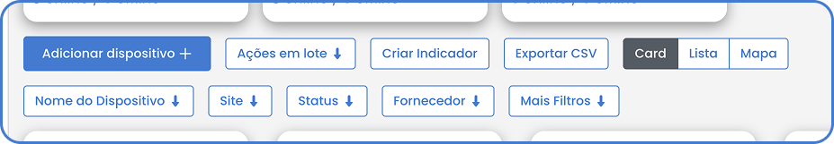 Filters bar and quick filters area used to segment devices by site, status, provider and more (source screenshot: Filters.png)