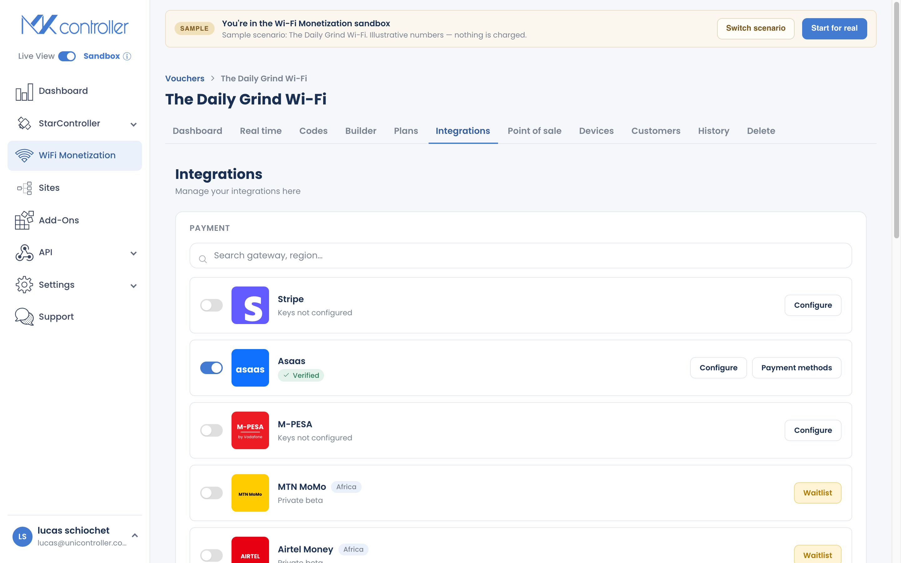 Gateway credentials modal for entering API keys