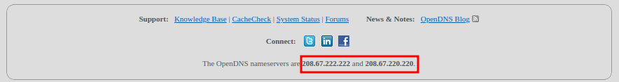 Informações de IPs da OpenDNS.