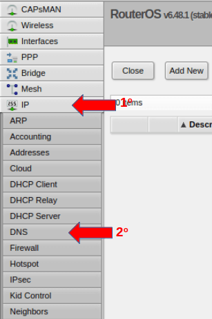 Configurar IP de DNS no Mikrotik.