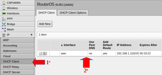 Acessando DHCP Cliente no Mikrotik.