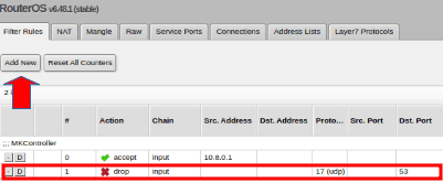 Adicionar nova regra no Firewall Mikrotik.