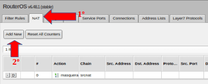 Adicionar nova regra de NAT no Mikrotik.