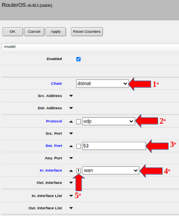 Dstnat para a porta 53 UDP no Mikrotik.