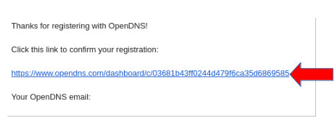 Link de confirmação Link de confirmação da OpenDNS.