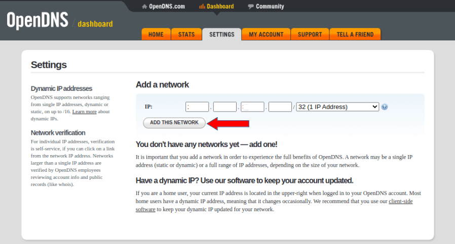 Confirmar rede Confirmar a rede a ser configurada na OpenDNS.