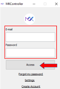 Login no aplicativo da MKController.