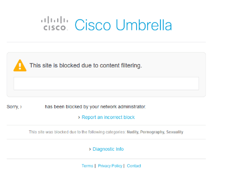 Bloqueio de site pela classificação da OpenDNS Aviso de bloqueio de site pela classificação da OpenDNS.
