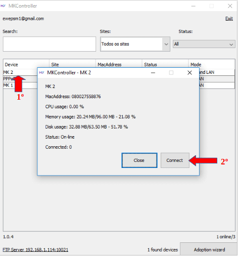 Acessando o dispositivos Mikrotik pelo aplicativo da MKController.