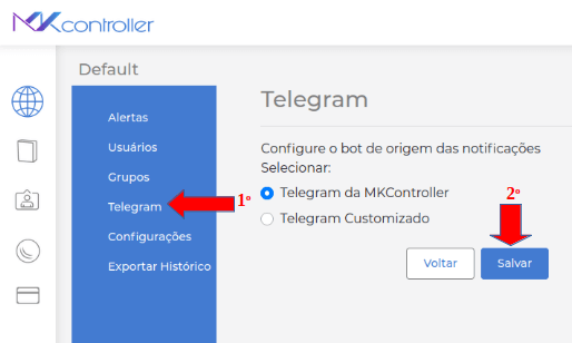 Especificar qual bot do Telegram para envio de notificações.