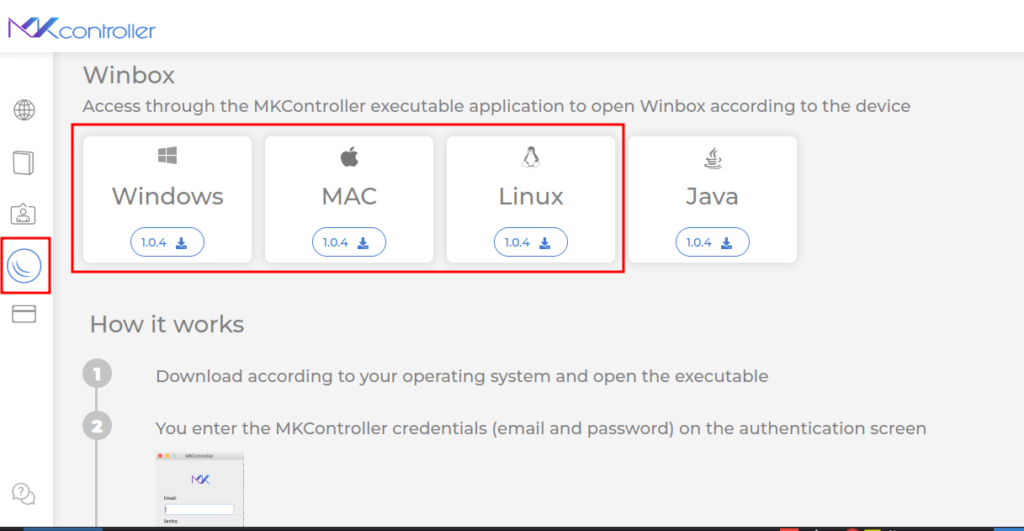 App desktop de sistemas operacionais para acessar uma RB Mikrotik. 