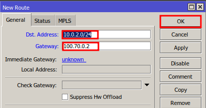 Configurações para Roteamento Estático Mikrotik.