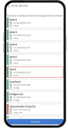 Select the Mikrotik interface for Mikrotik Hotspot.