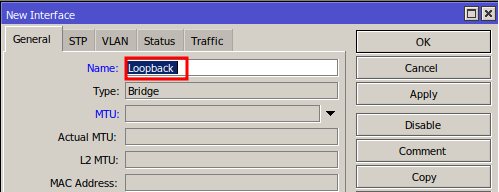 Criando Bridge com nome de Loopback para ser usado em IP de Loopback no Mikrotik.