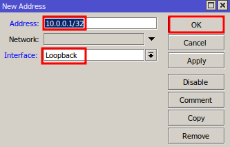 Informar IP e Interface para IP de Loopback no Mikrotik.