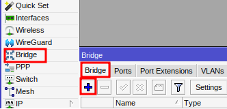 Menu Bridge para configurar Bridge MikroTik.