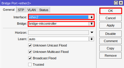 Añadiendo interfaz para el Bridge MikroTik.