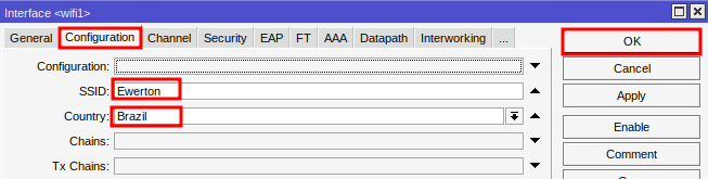 Configuração do SSID para Wi-Fi 6 no Mikrotik.