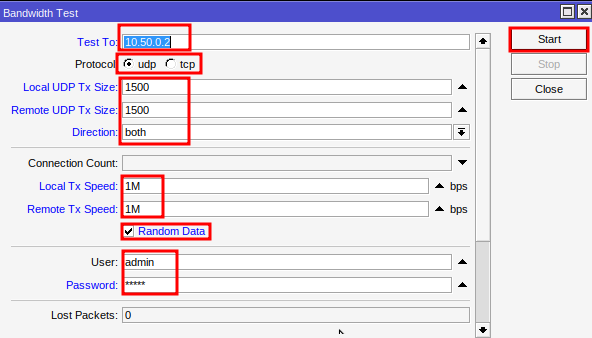 Informações para realizar o Bandwidth test no Mikrotik.